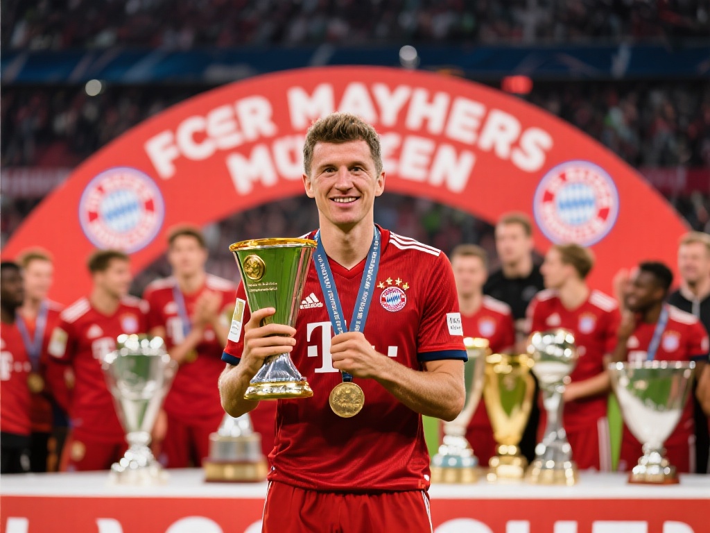 震撼!拜仁官方展示穆勒与34座生涯冠军奖杯的辉煌合影 此外,拜仁作为一家顶级俱乐部,也为穆勒提