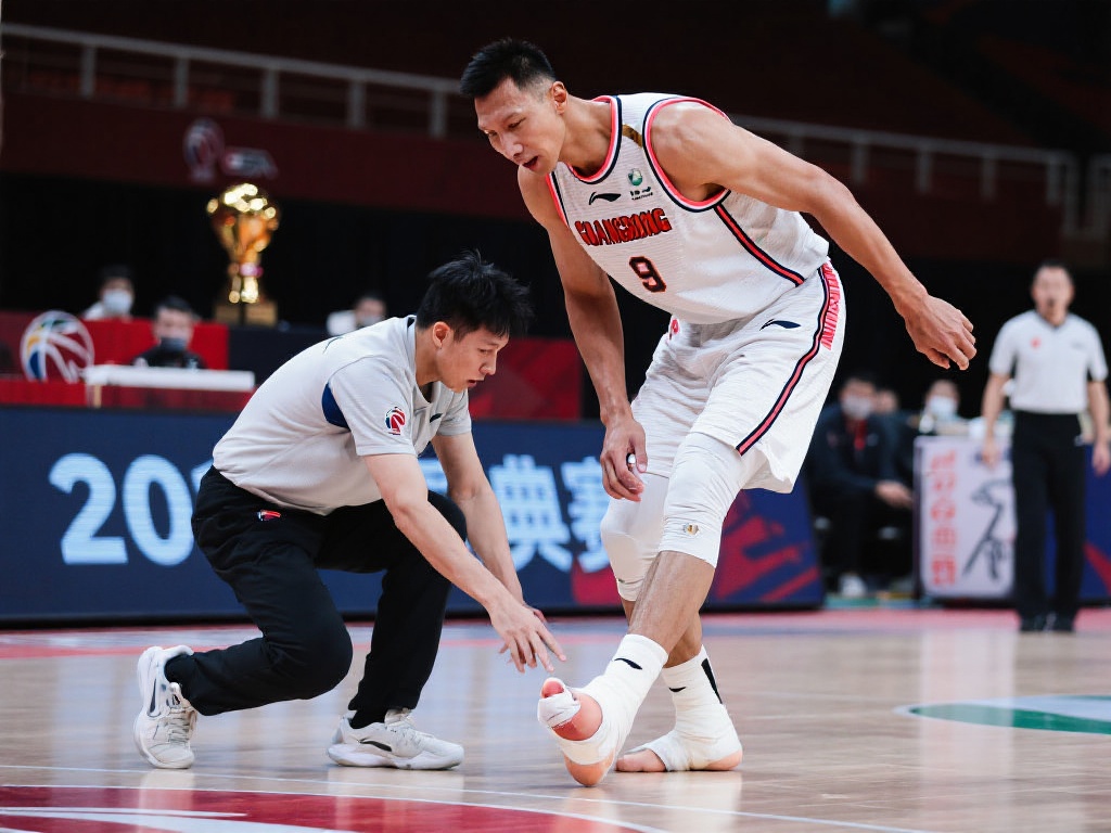 余嘉豪接球顺下被郭奇芳撞腿痛苦倒地,缓解后顽强继续比赛 以另一位知名球员为例,CBA联赛中的易建